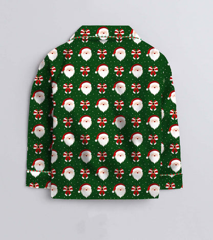 Green Santa Pure Cotton Christmas Printed Nightsuit Set