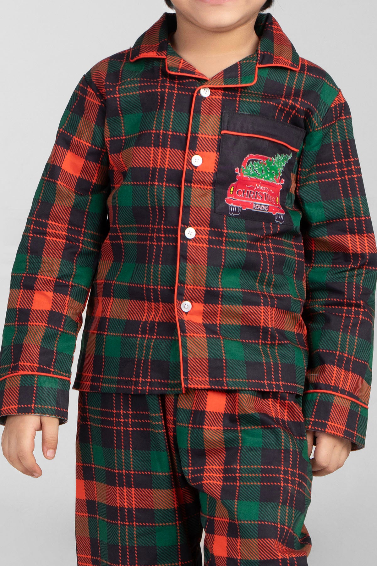 Green and Red Checks Christmas Printed Nightsuit Set