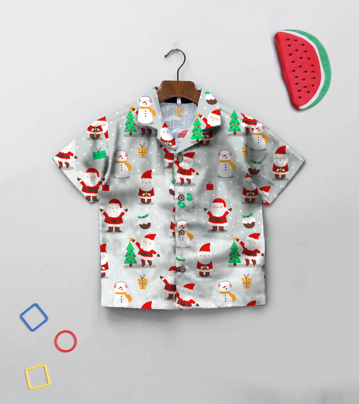 Grey Santa Christmas Printed Boys Co ord Set