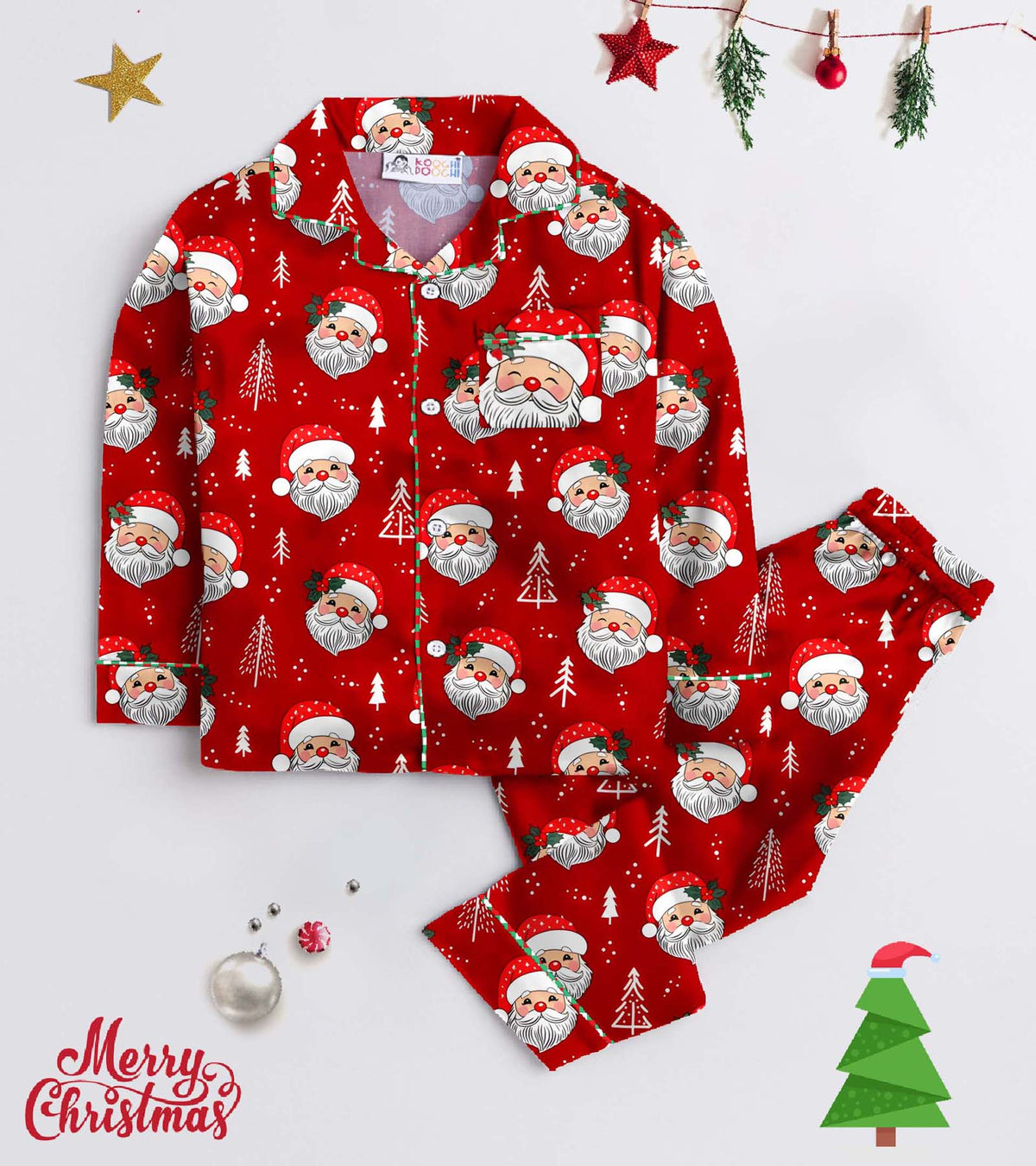 Hye Santa  Pattern Pure Cotton Christmas Printed Nightsuit Set