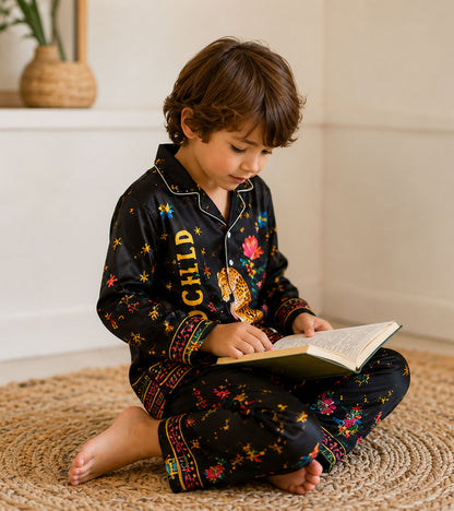 Jungle Noir Luxe Pure Cotton Printed Nightsuit Set