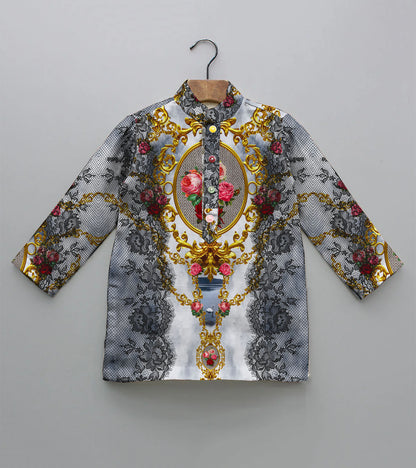 Lace with Floral Printed Pure Cotton Kurta And Pyjama