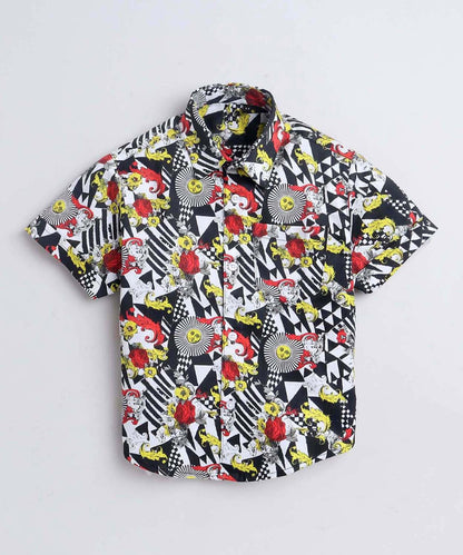 Latchet Print Pure Cotton Half Sleeve Shirt For Boys