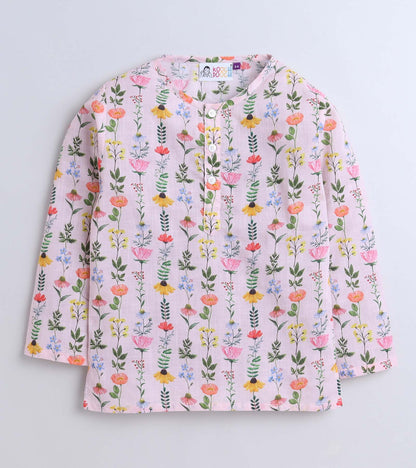 Leaf & Floral Printed Pyjama Kurta Set