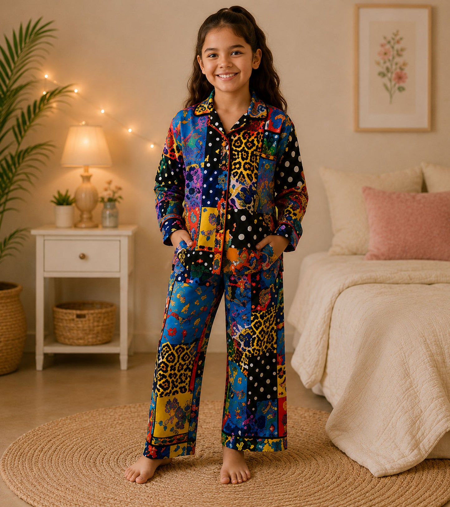 Leopard Pop Printed Girls Pure Cotton Nightsuit Set