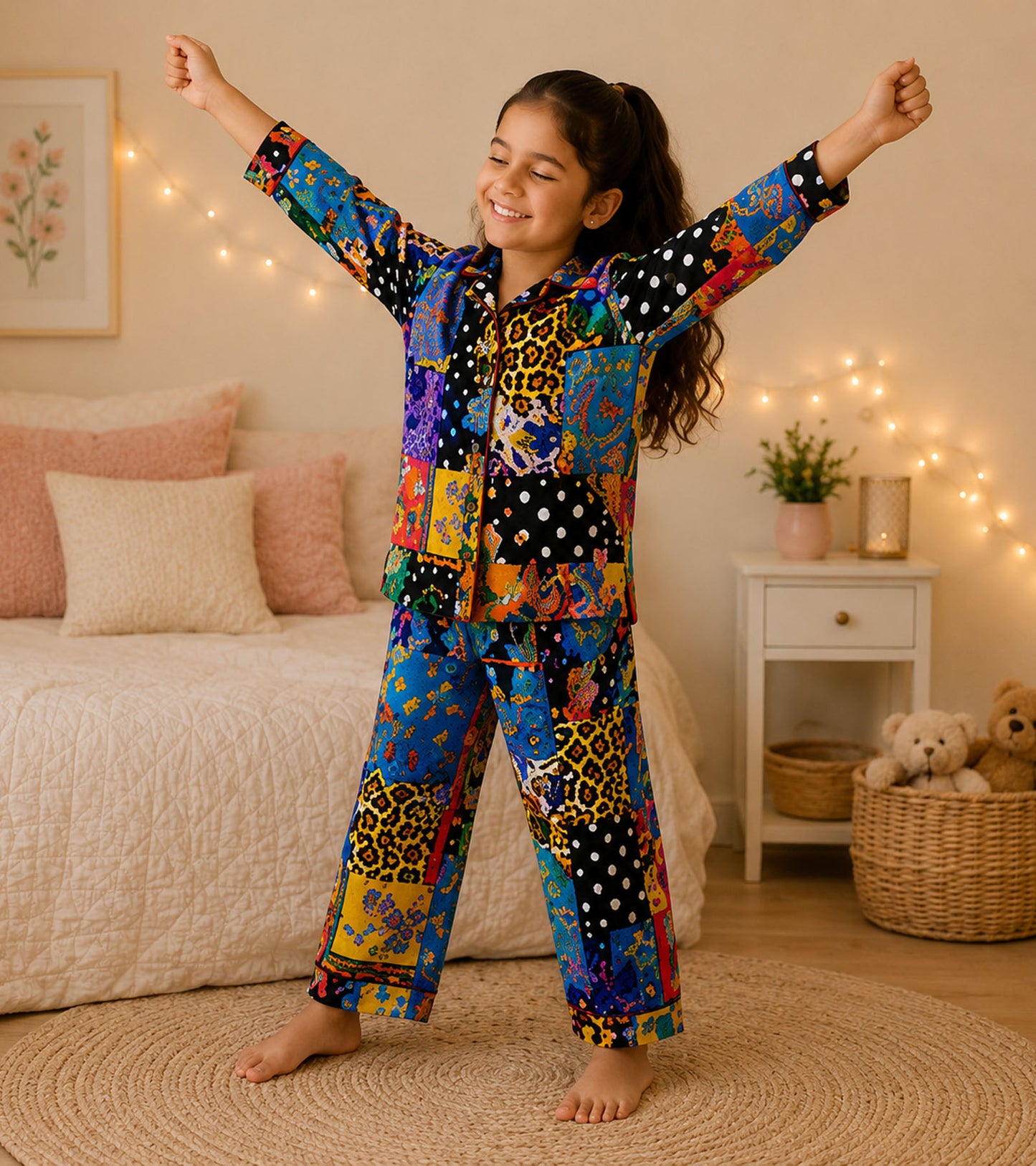 Leopard Pop Printed Girls Pure Cotton Nightsuit Set