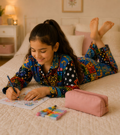 Leopard Pop Printed Girls Pure Cotton Nightsuit Set