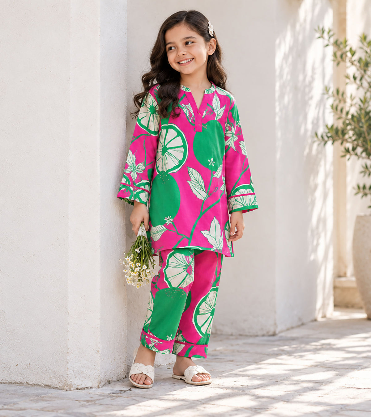 Lime Pop Girls Pyjama Kurta Set