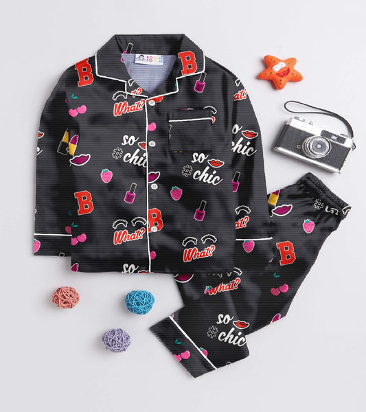 Lipstick Printed Girls Pure Cotton Nightsuit Set