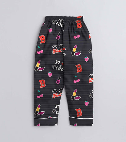 Lipstick Printed Girls Pure Cotton Nightsuit Set