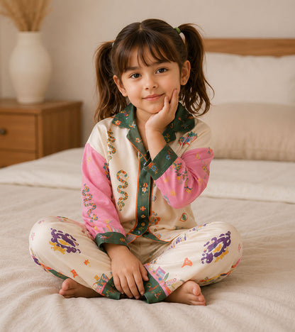 Little Fairy Tale Printed Girls Pure Cotton Nightsuit Set