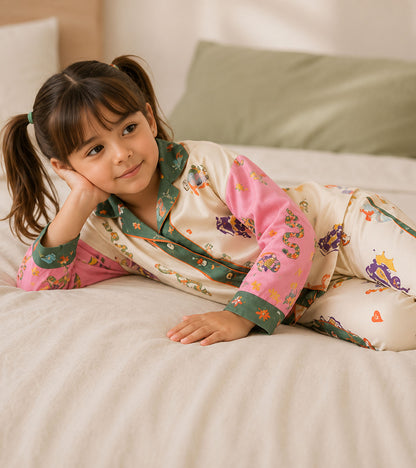 Little Fairy Tale Printed Girls Pure Cotton Nightsuit Set