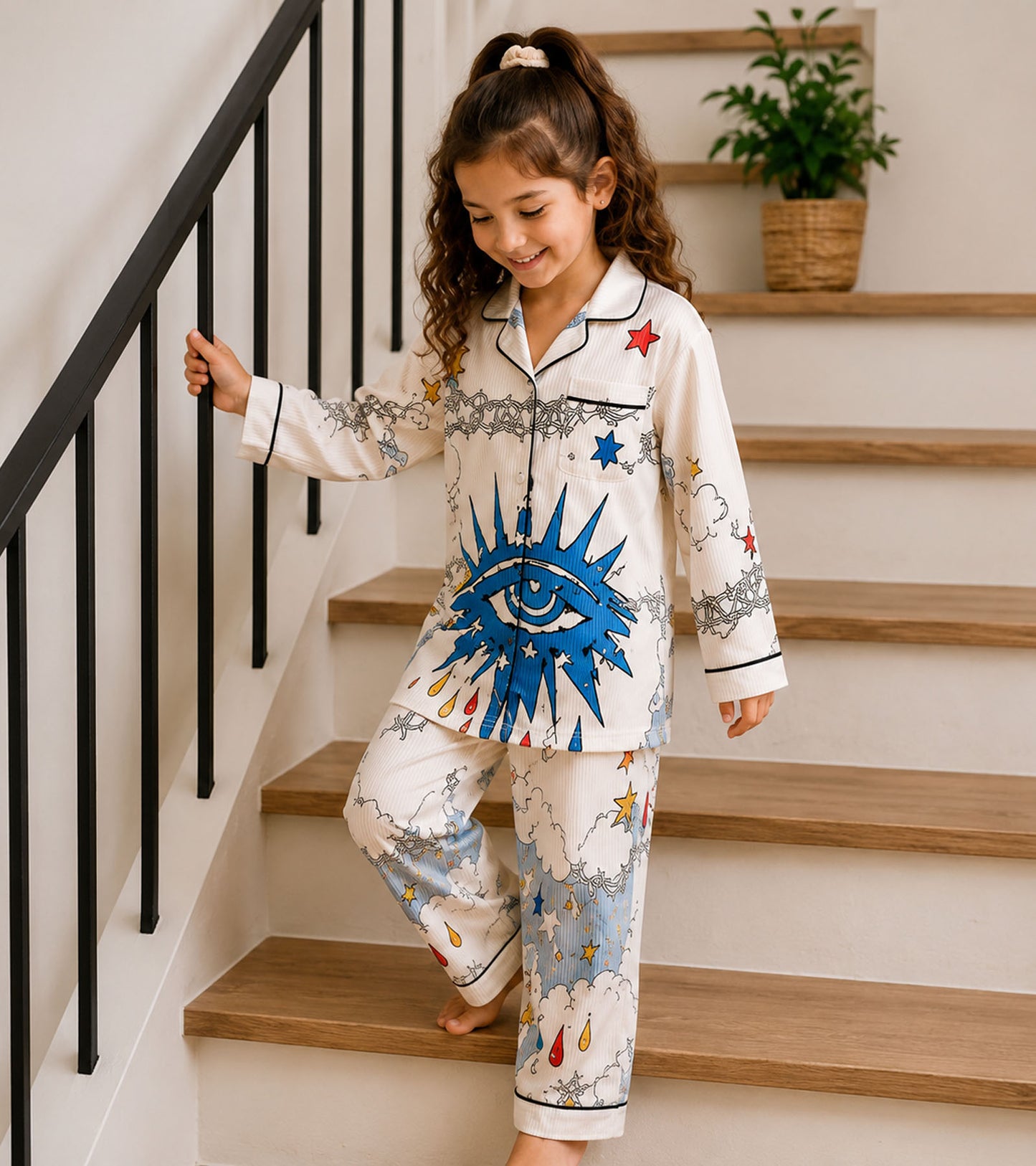 Little Nova  Printed Girls Pure Cotton Nightsuit Set