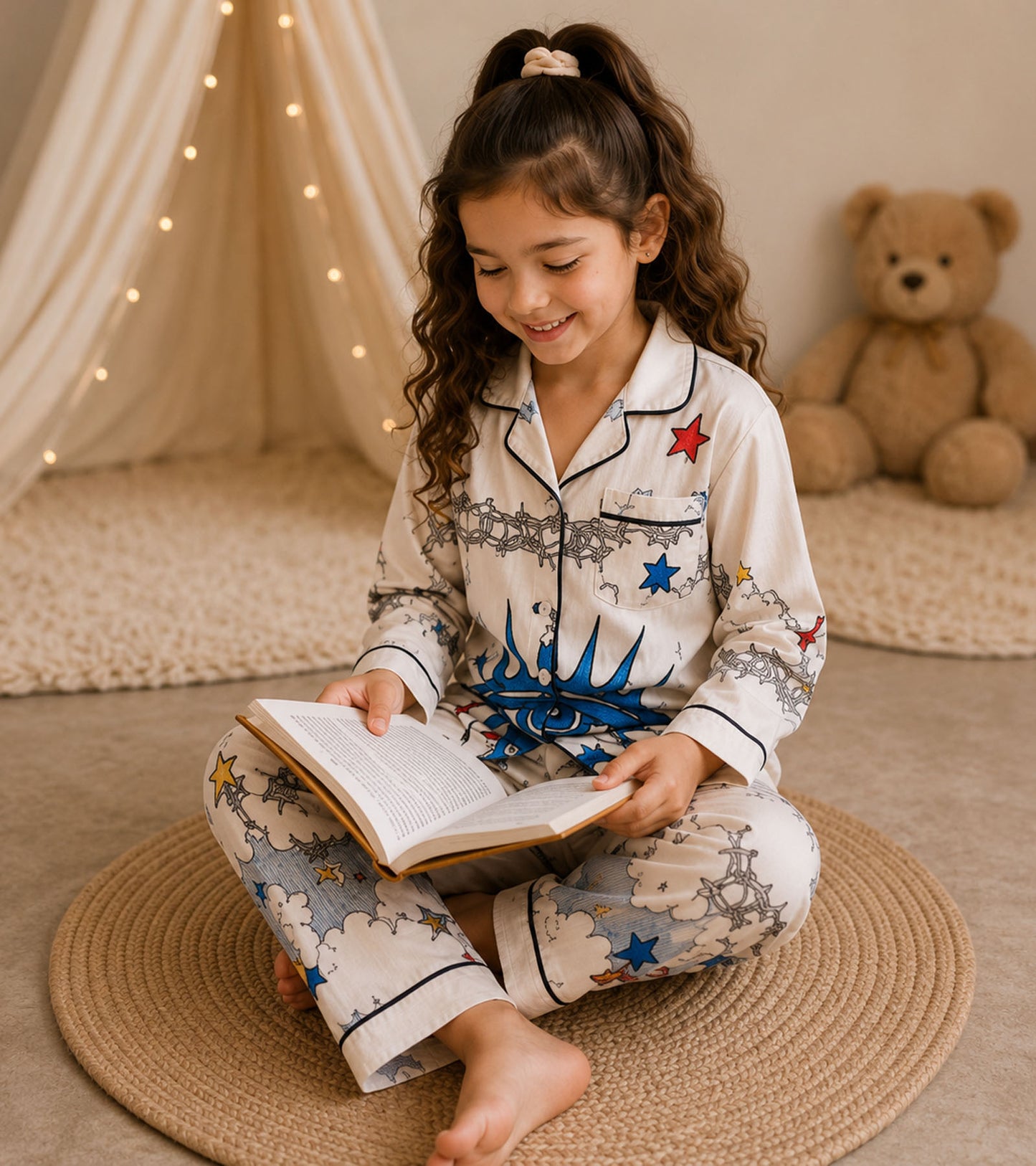 Little Nova  Printed Girls Pure Cotton Nightsuit Set