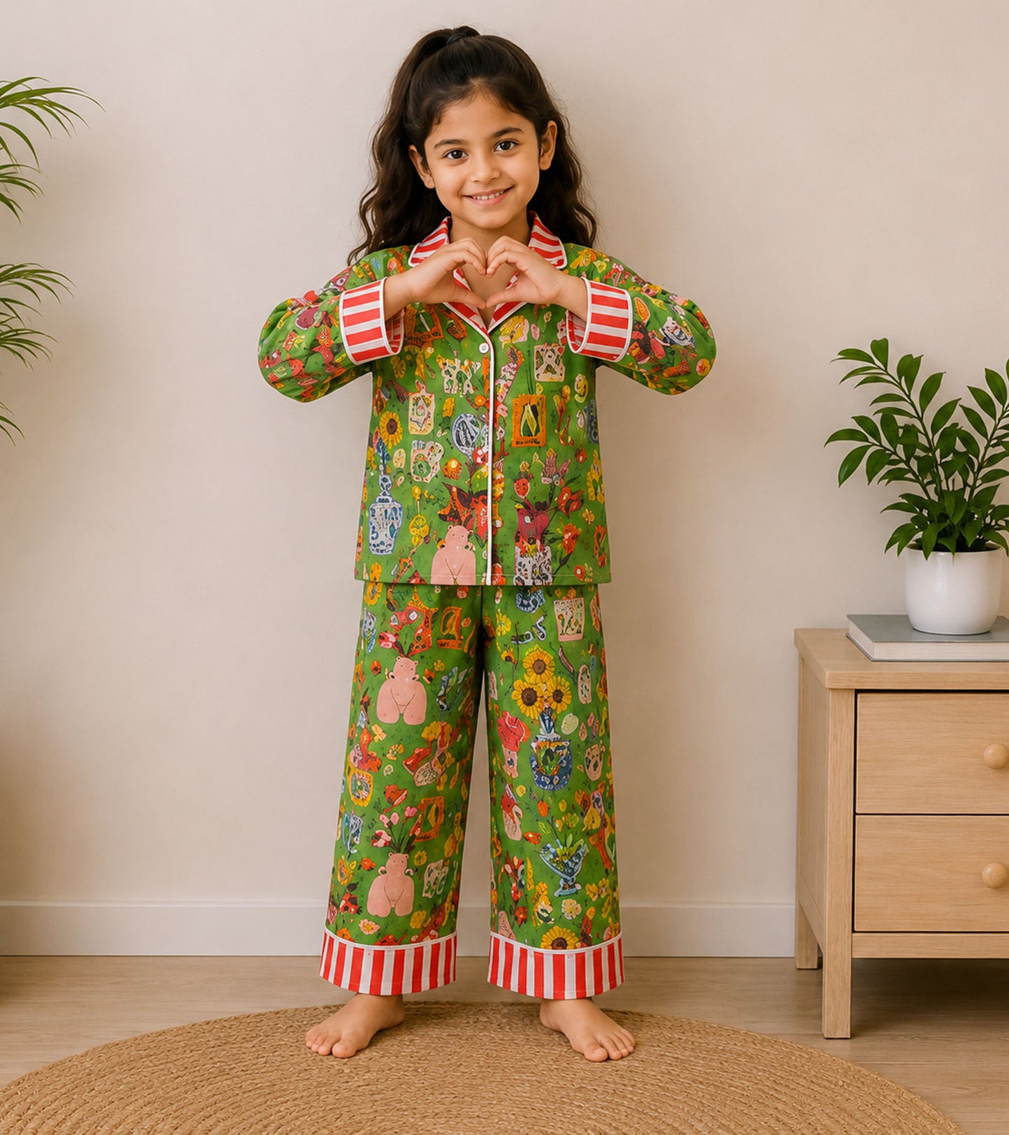 Little Woodland Dreams Printed Girls Pure Cotton Nightsuit Set