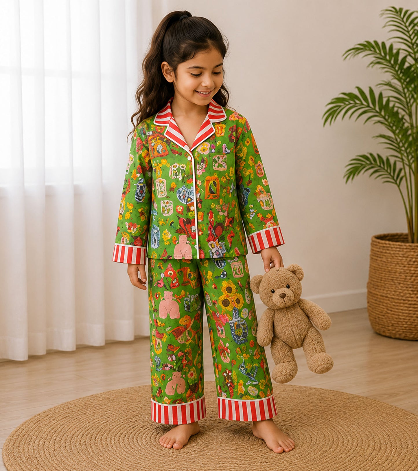 Little Woodland Dreams Printed Girls Pure Cotton Nightsuit Set