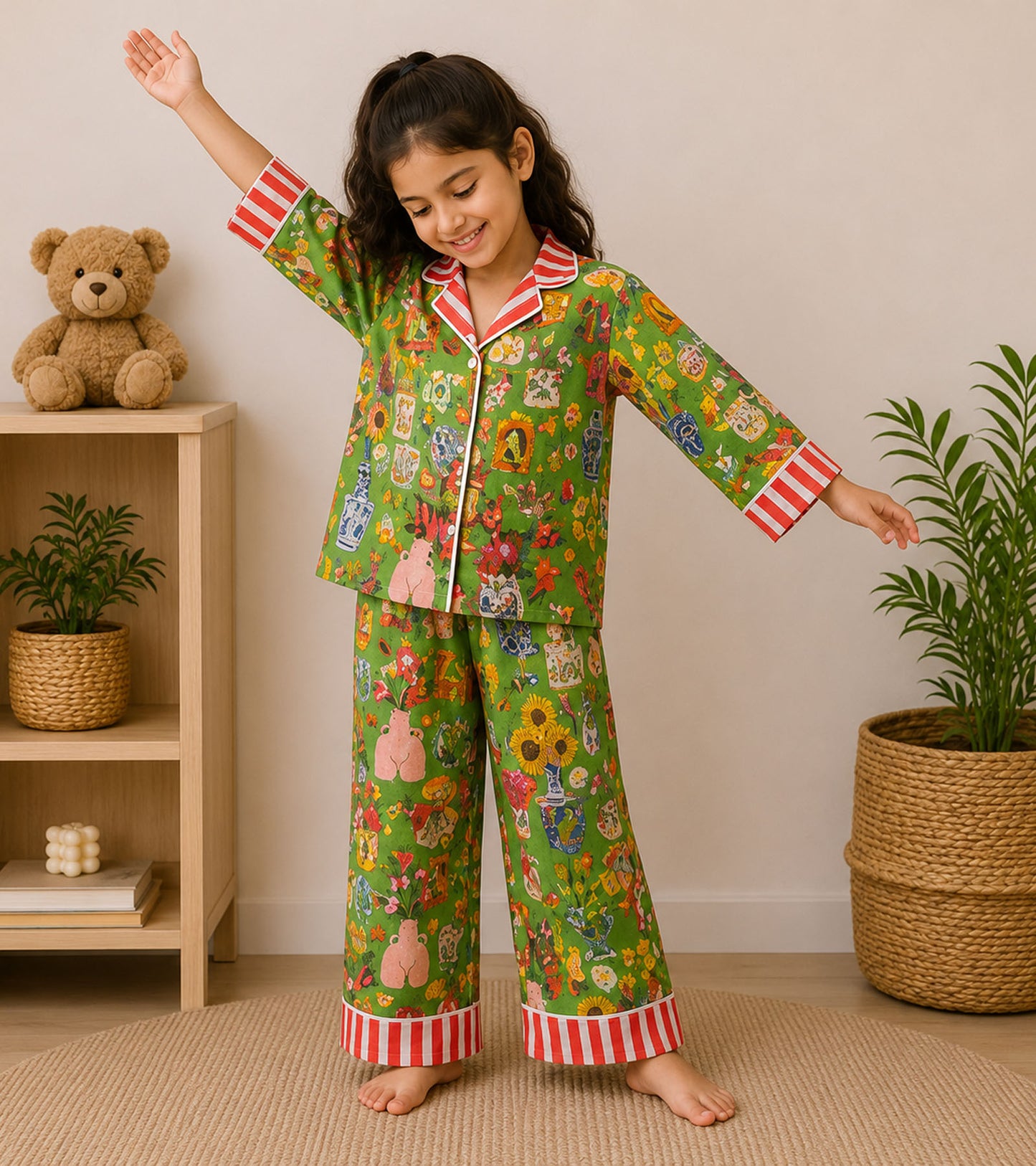 Little Woodland Dreams Printed Girls Pure Cotton Nightsuit Set