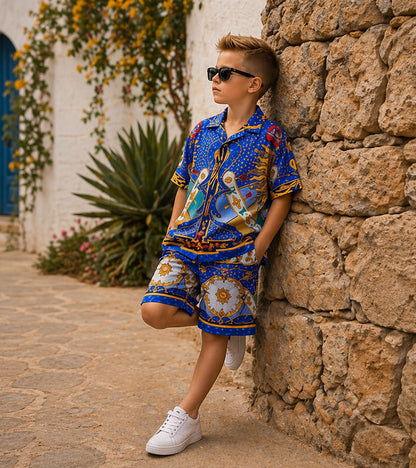 Mediterranean Royal Pure Cotton Luxe Co-ord Set For Boys