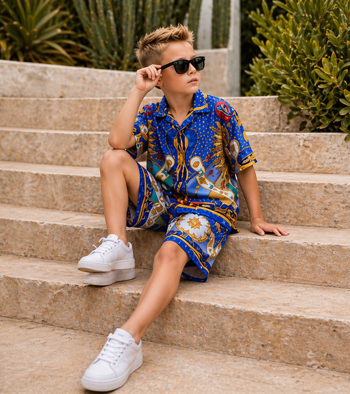 Mediterranean Royal Pure Cotton Luxe Co-ord Set For Boys