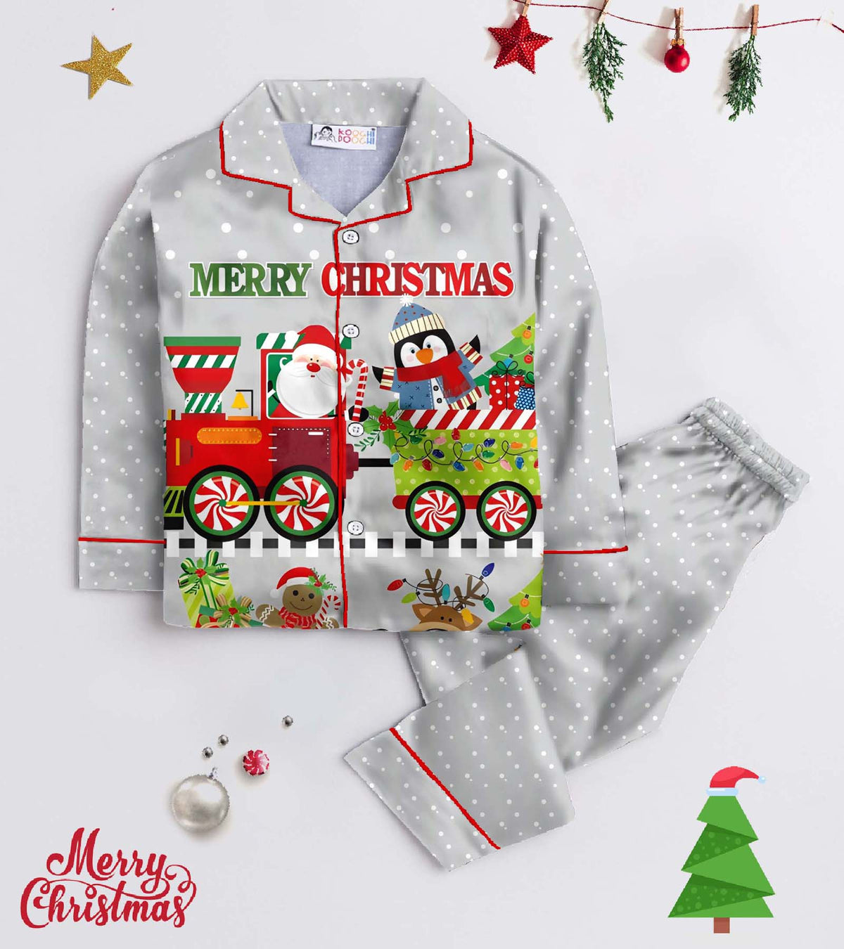 Merry Christmas Gift Pure Cotton Christmas Printed Nightsuit Set