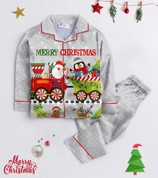 Merry Christmas Gift Pure Cotton Christmas Printed Nightsuit Set