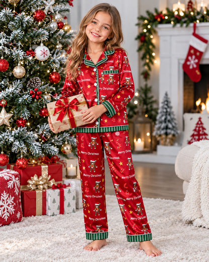 Merry Teddy Christmas Red Pajama Set