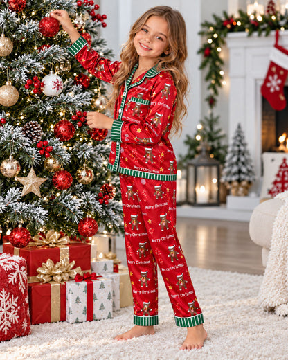 Merry Teddy Christmas Red Pajama Set
