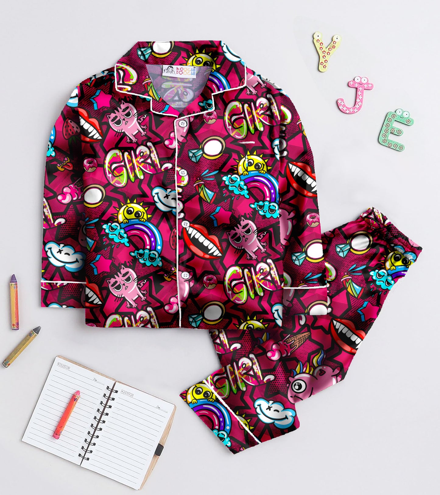 Girl Rainbow Printed Girls Pure Cotton Nightsuit Set