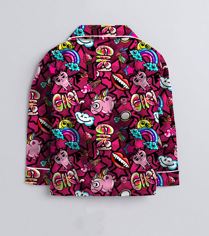 Girl Rainbow Printed Girls Pure Cotton Nightsuit Set