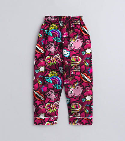 Girl Rainbow Printed Girls Pure Cotton Nightsuit Set