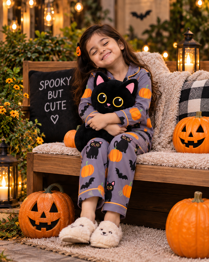 Midnight Kitty Halloween Pure Cotton Printed Pajama Set