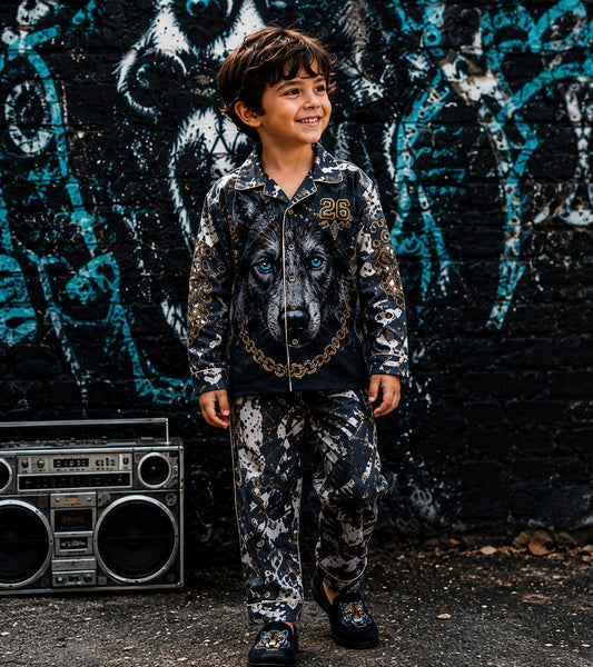 Midnight Wolf Luxe Pure Cotton Printed Nightsuit Set