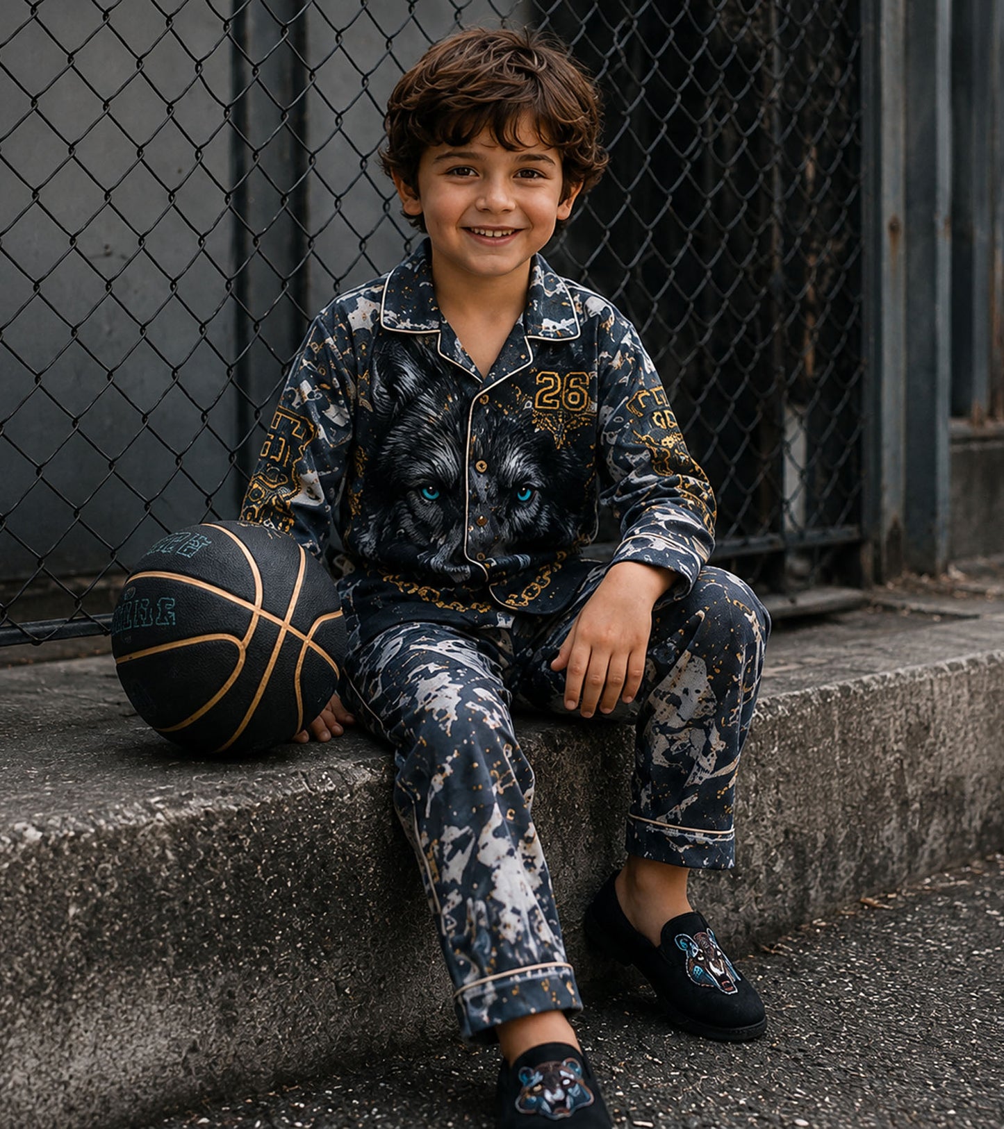 Midnight Wolf Luxe Pure Cotton Printed Nightsuit Set