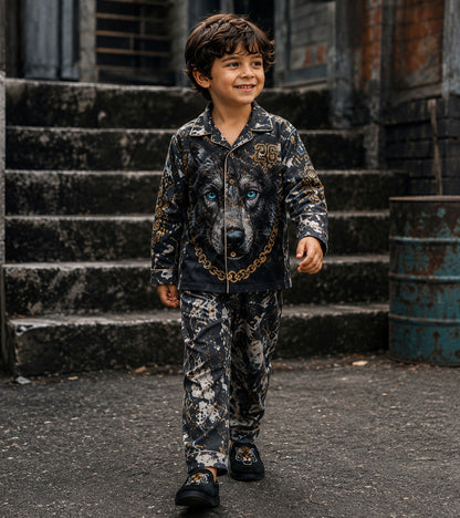 Midnight Wolf Luxe Pure Cotton Printed Nightsuit Set