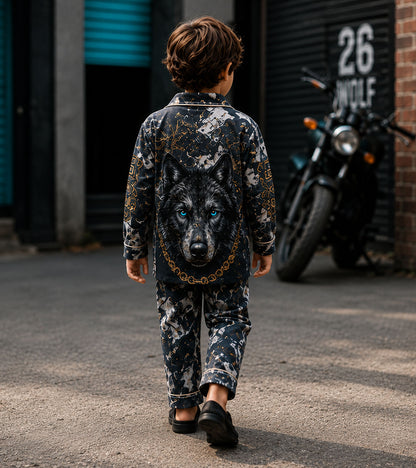 Midnight Wolf Luxe Pure Cotton Printed Nightsuit Set