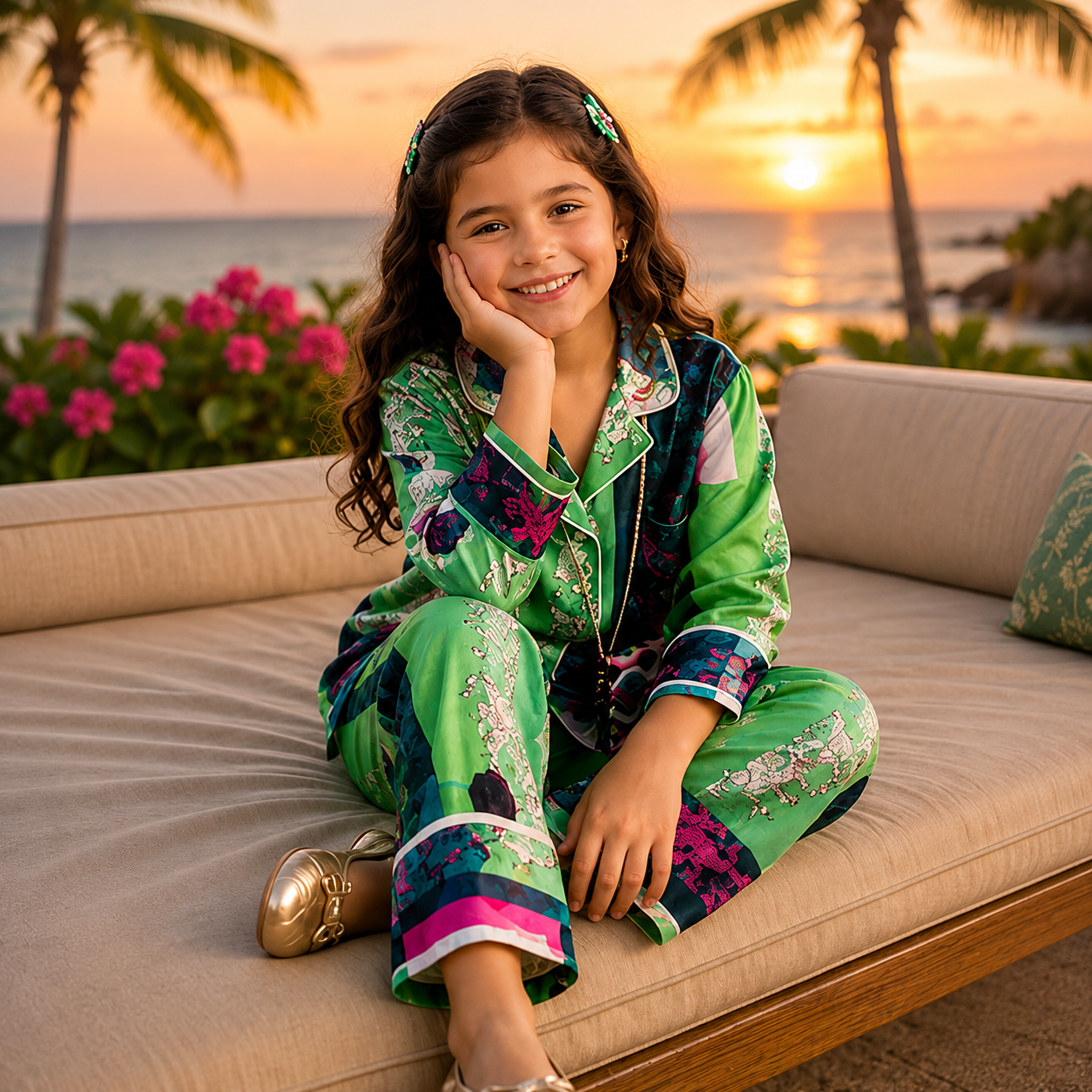 Mint Melody Printed Girls Pure Cotton Nightsuit Set