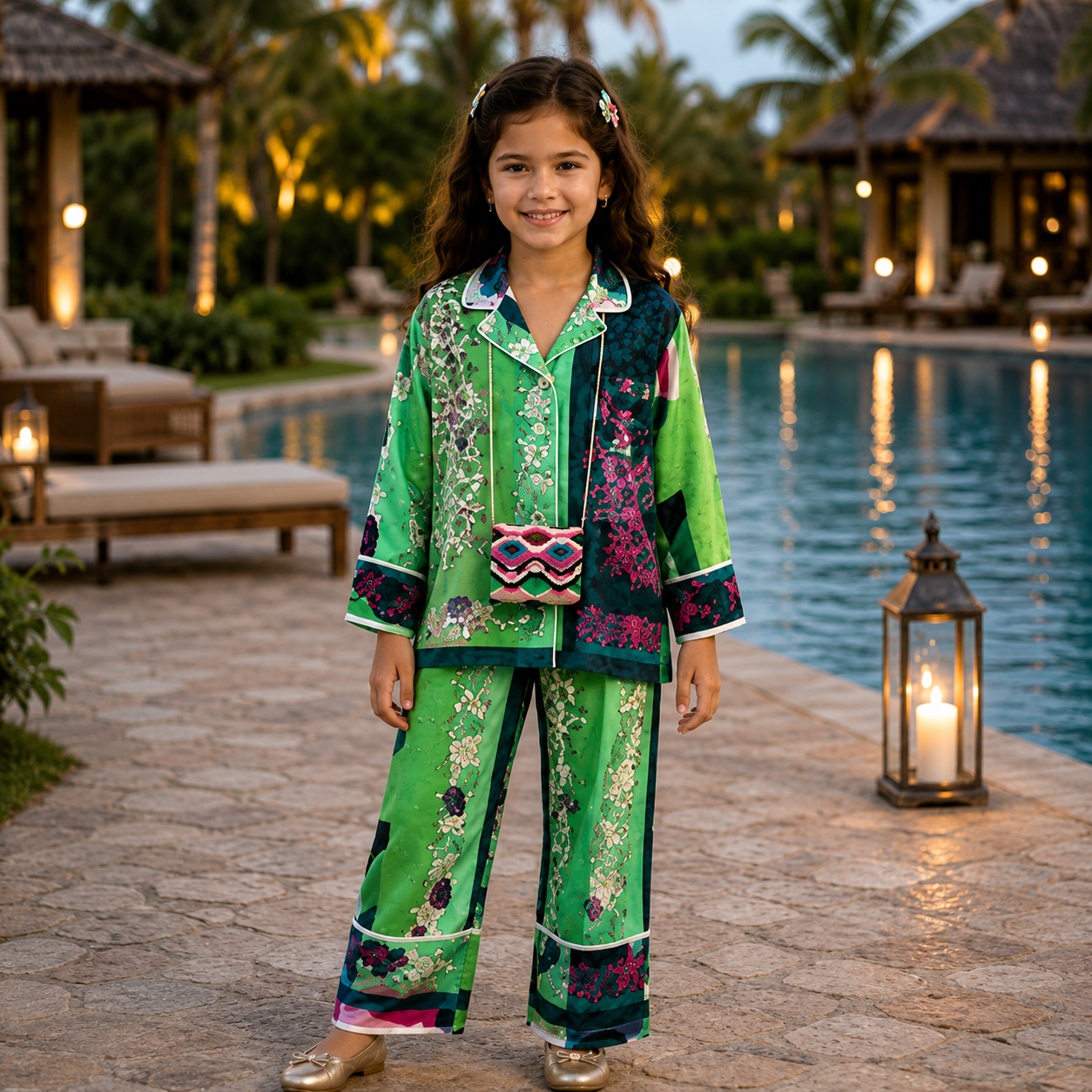 Mint Melody Printed Girls Pure Cotton Nightsuit Set