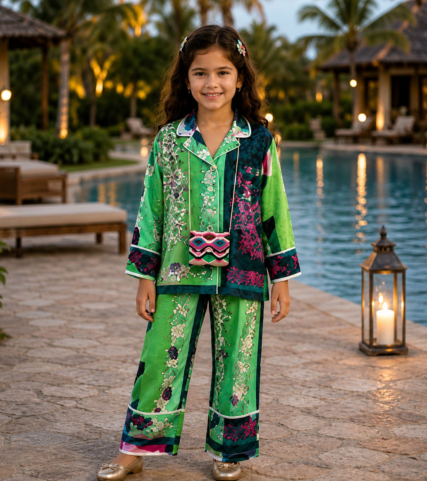 Mint Melody Printed Girls Pure Cotton Nightsuit Set