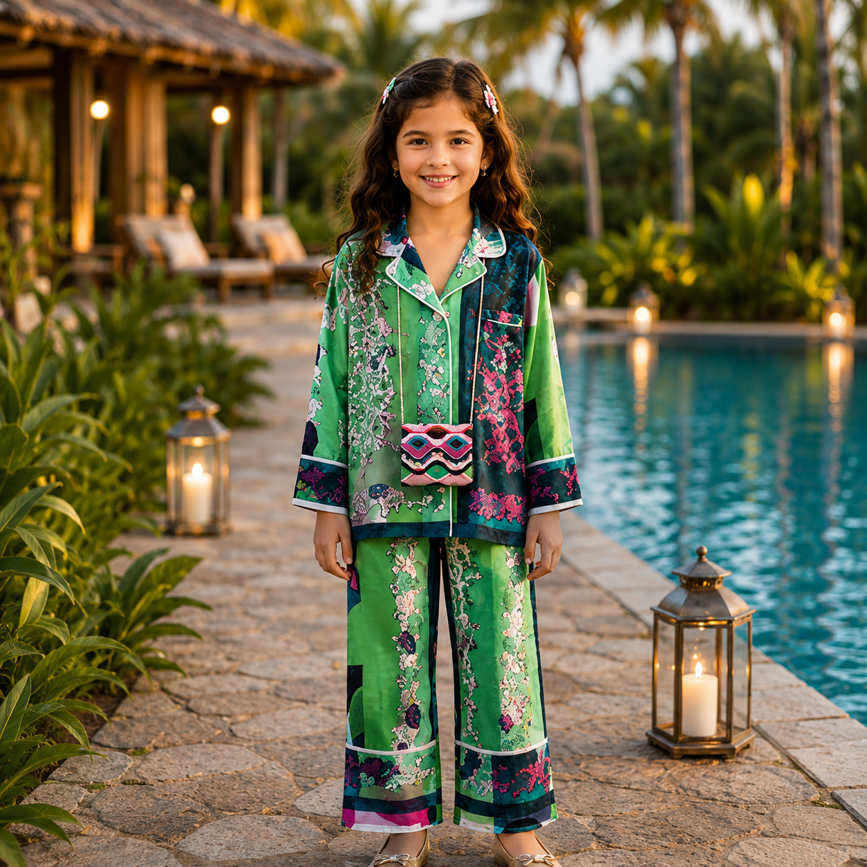 Mint Melody Printed Girls Pure Cotton Nightsuit Set