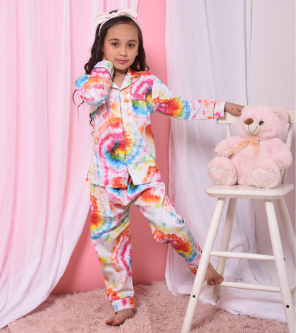 Modern Bandhani Printed Girls Nightsuit Set