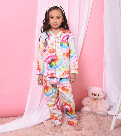 Modern Bandhani Printed Girls Nightsuit Set