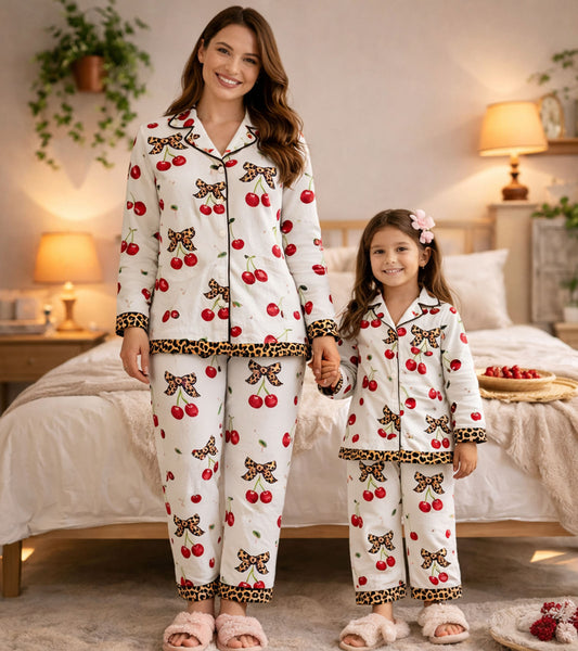 Mom & Me Cherry Print Pure Cotton Night Suit Set