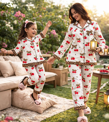 Mom & Me Cherry Print Pure Cotton Night Suit Set