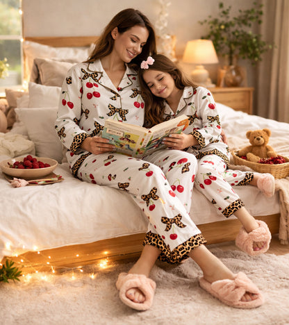 Mom & Me Cherry Print Pure Cotton Night Suit Set