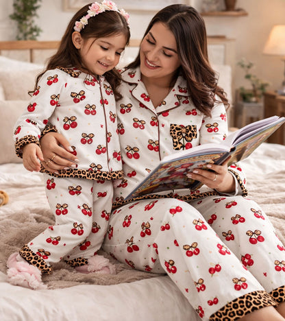 Mom & Me Cherry Print Pure Cotton Night Suit Set