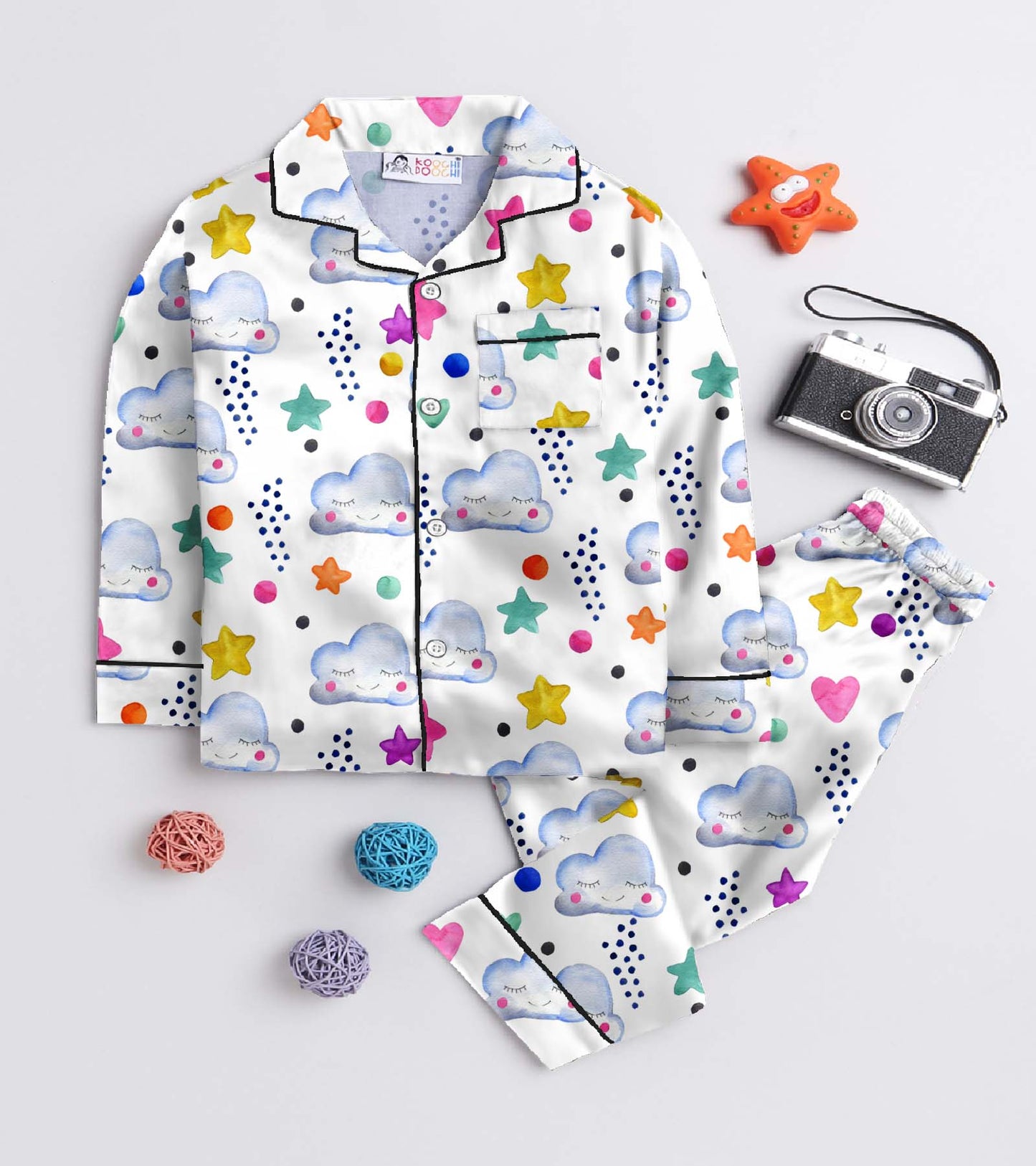 Moon and Star Printed Girls Pure Cotton Nightsuit Set