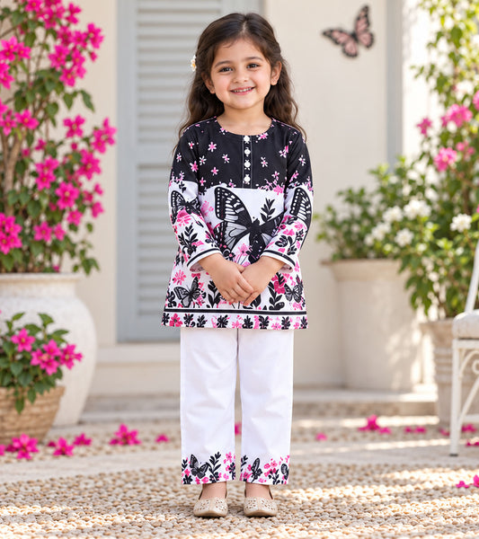 Moonlit Butterfly Girls Pyjama Kurta Set