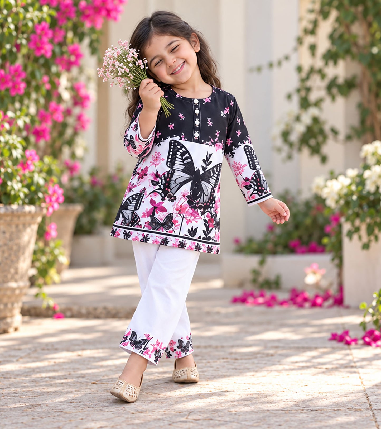 Moonlit Butterfly Girls Pyjama Kurta Set