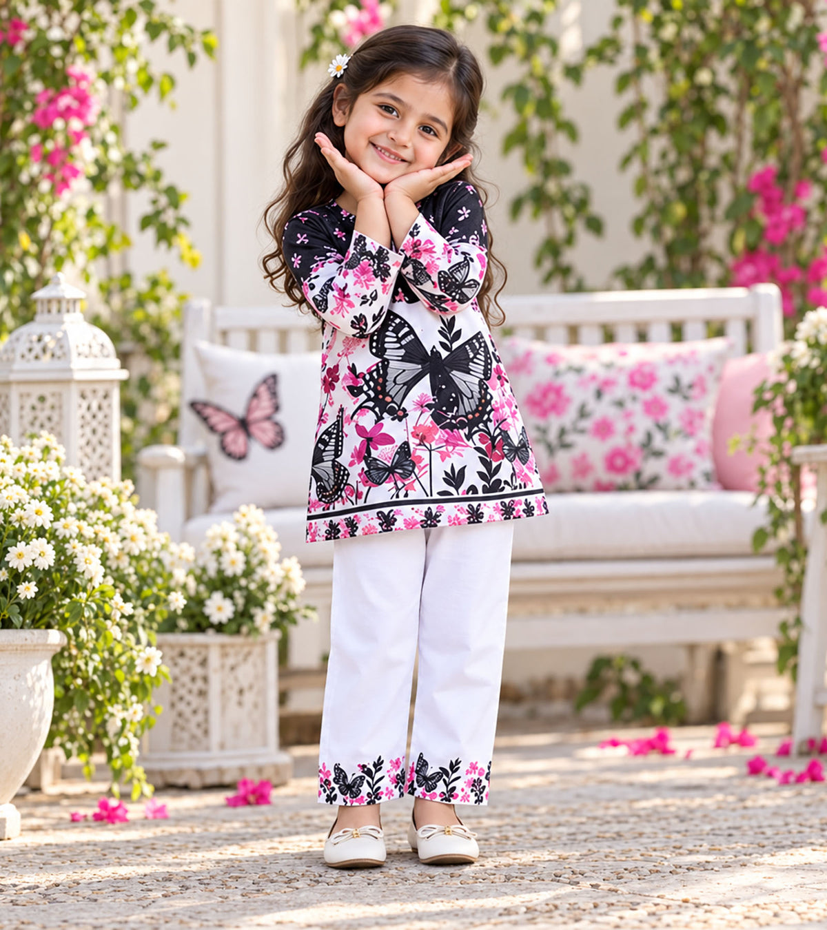 Moonlit Butterfly Girls Pyjama Kurta Set