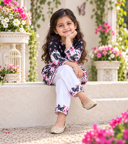Moonlit Butterfly Girls Pyjama Kurta Set